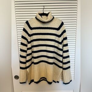 H&M Cream and Navy Striped Oversized Sweater Tunic